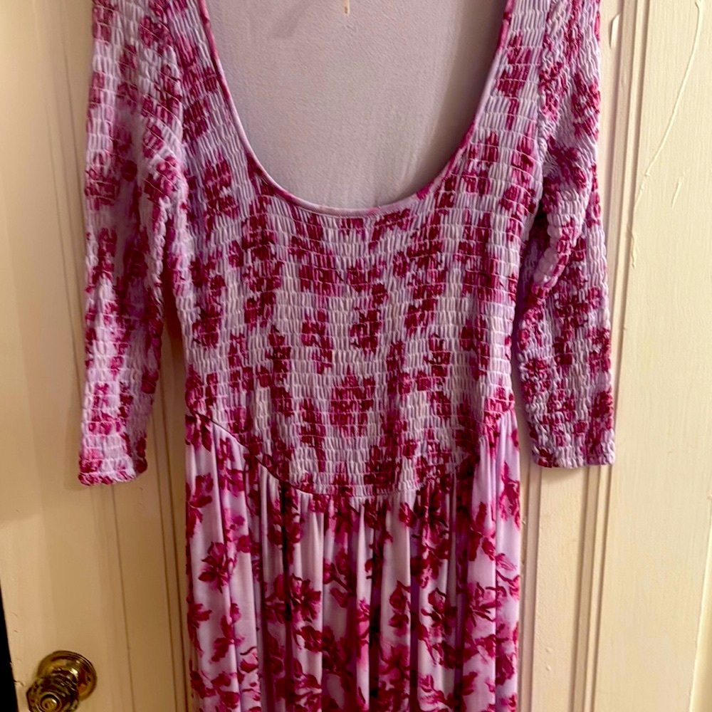 Free People Smocked Purple and Pink Sundress with 3/4 Sleeves